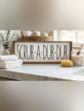 Hobby Lobby 'Scrub-A-Dub-Dub' Framed Sign in White and Brown